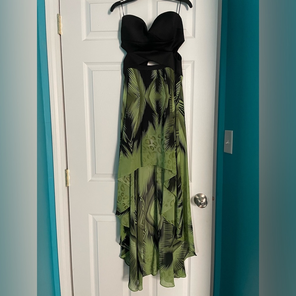 Beautiful Black & Green Tropical Hi-Low Dress, size XS - Worn Once!